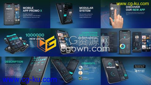 应用程序促销展示手机APP操作界面手指点击划动屏幕开发者介绍工具包-AE模板的图片1