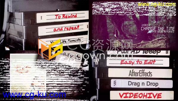 VHS复古倒带效果旧式录像带回放演示视频片段-AE模板下载的图片1