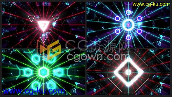 4种效果霓虹灯几何图形闪光灯激光动画VJ循环背景视频素材包下载的图片1