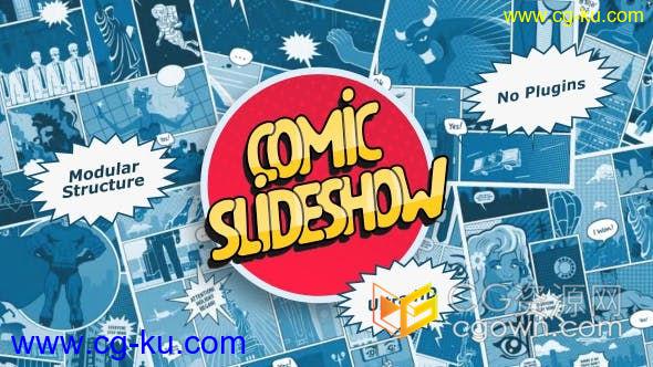 复古流行文化漫画风超级英雄卡通侦探娱乐杂志分镜头展示宣传片头-AE模板的图片1