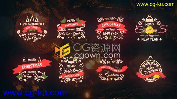 非常清新实用风格的圣诞节字幕标题动画新年祝福视频小贺卡徽章-AE模板的图片1