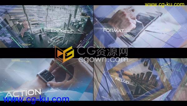 高科技感HUD图形元素三维视差图片动画企业宣传片头视频-AE模板下载的图片1