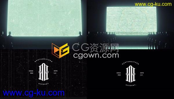 4K黑暗大气剪影人群面向复古摄影仪屏幕故障闪现标志LOGO动画-AE模板的图片1