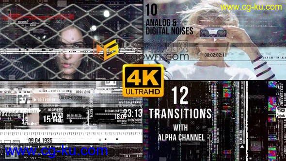 23组Glitch特效信号干扰像素损坏转场动画透明通道含音效4K视频素材下载的图片1