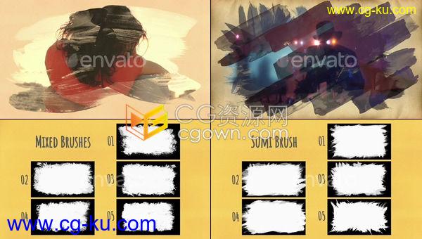 43个独特艺术美丽笔触动画元素画笔画框笔刷遮罩效果4K视频素材下载的图片1