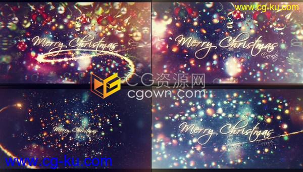 灯光璀璨魔法黄金粒子光线演绎圣诞祝福标题片头-AE模板下载的图片1
