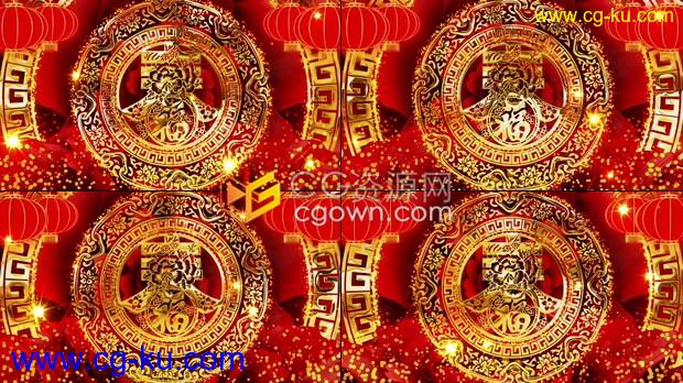 2020春节喜庆春福字灯笼新年装饰图案晚会舞台背景视频素材下载的图片1