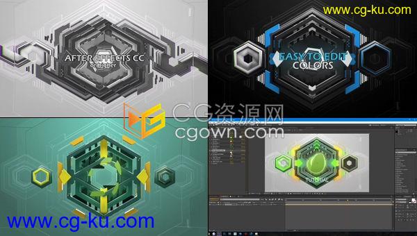3D抽象科技感蜂窝六边形变换故障图形动画标志LOGO片头-AE模板的图片1
