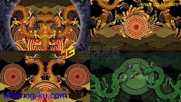 庆祝农历新年中国龙金色祥云图案中国风元素VJ循环背景视频素材下载的图片1