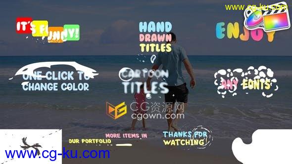 8组卡通烟雾流体图形彩色文字字幕动画+2种视频转场效果-FCPX插件下载的图片1