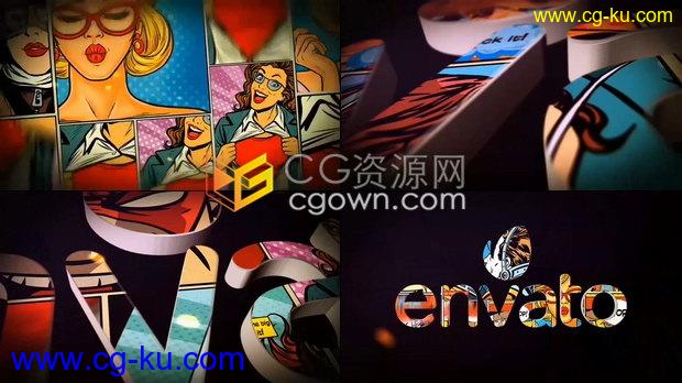 3D漫画超级英雄风格书翻页动画演绎三维LOGO视频片头制作-AE模板下载的图片1