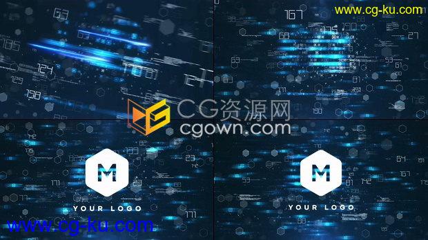 4K分辨率高科技视觉效果蓝色数字网格粒子动画公司LOGO宣传片头-AE模板下载的图片1