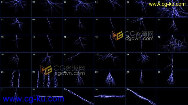 35组4K分辨率暴风雨雷电闪烁闪电发光光线效果动画视频素材下载的图片1