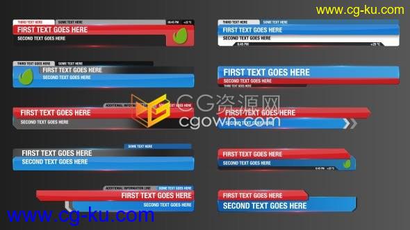10组新闻视频字幕条介绍文字标题玻璃光面商务蓝色红色设计-AE模板下载的图片1
