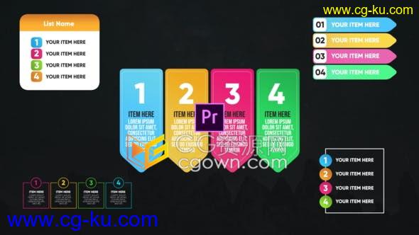 5款设计信息图表多彩列表介绍文字图形动画设计工程-PR模板的图片1