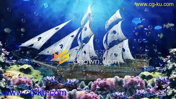 4K视频素材-海底沉船礁石水母鱼珊瑚动态背景循环LED屏幕Vj素材的图片1