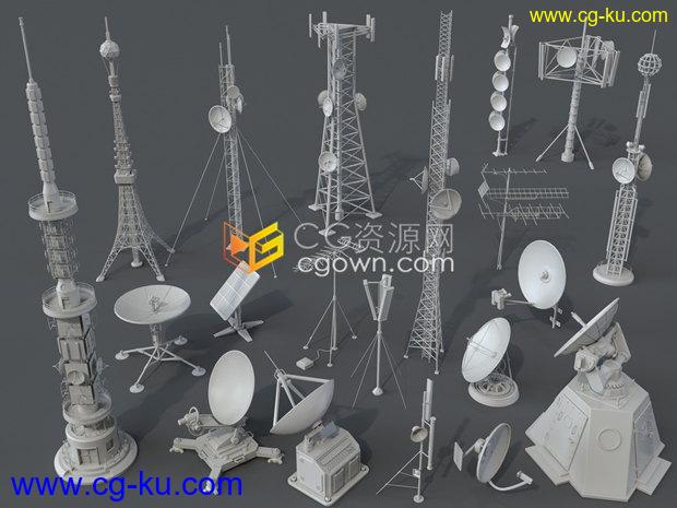 3D模型-40个卫星信号塔接收天线5G信号基站发射器三维模型的图片1