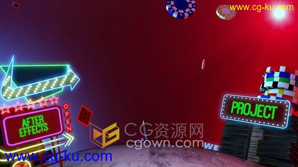 澳门赌场广告牌风景3D场景动画霓虹灯宣传视频片头制作-AE模板的图片1