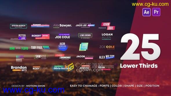 25 Lower Third Titles文字标题视频字幕条动画效果-AE与PR模板的图片1