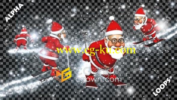 3D Santa Skier Transitions三维圣诞老人滑雪雪花动画视频转场素材的图片1