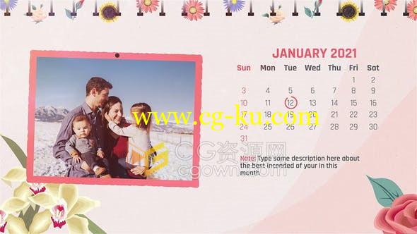 2021年花卉日历设计翻墙展示照片动画幻灯片视频相册-AE模板的图片1