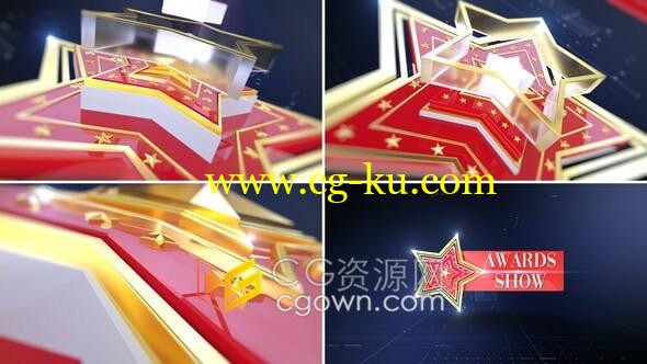 黄金红色三维五角星动画制作颁奖典礼晚会视频片头-AE模板的图片1