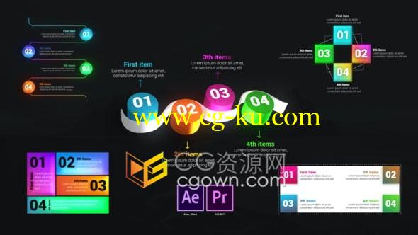 5个彩色信息图表元素商业演示公司介绍信息图列表工具包-AE/PR模板的图片1