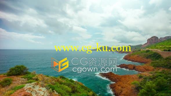 4K全景延时拍摄法国地中海沿岸海岸线漂亮风景-视频素材的图片1