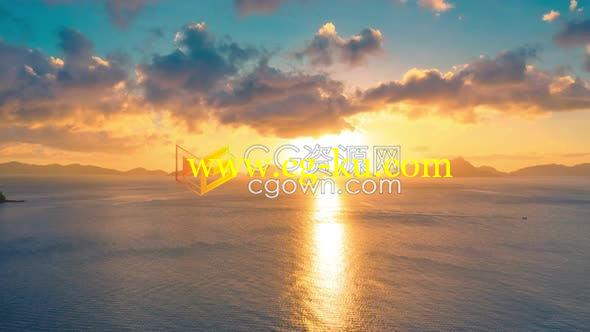 延时拍摄日落时分地平线上的El Nido群岛和金色的大海4K视频素材的图片1
