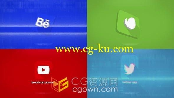 4K干净明亮3D翻转挤压故障效果长阴影标志logo动画-AE模板的图片1