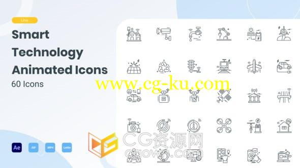60套简约流畅智能技术线图标动画多种文件格式免费下载-AE模板的图片1