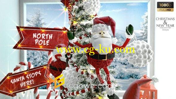可爱3D卡通圣诞老人装饰圣诞树场景动画展示节日问候祝福贺卡-AE模板的图片1