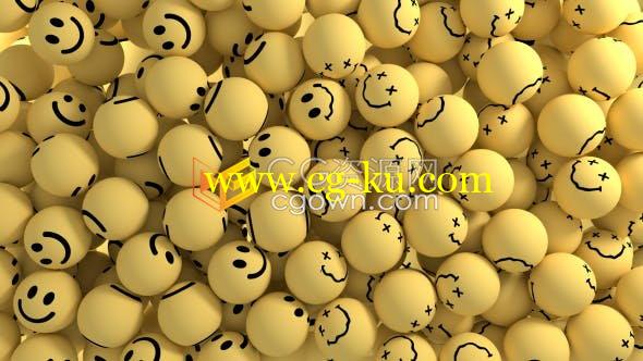 视频素材-3D可爱微笑球挤满屏幕坠落动画笑脸过渡动态图形的图片1