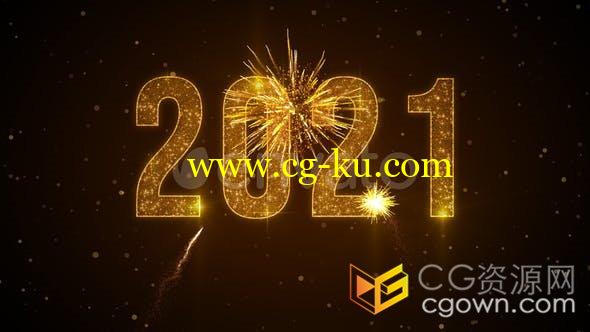 烟花绽放金色烟花粒子描边2021文字显现庆祝新年片头动画-视频素材的图片1