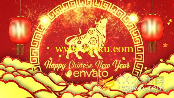 2021年新年贺卡牛年春节片头公司企业新春问候短视频-AE模板的图片1