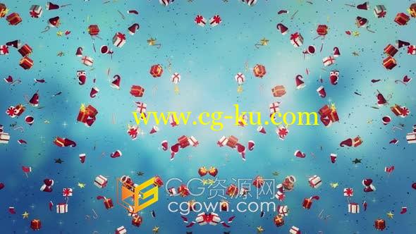4K分辨率视频素材圣诞节装饰元素粒子棒棒糖果礼物五彩纸屑雪花动画的图片1