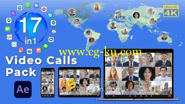 4k分辨率视频通话套餐在线培训远程办公会议企业连接聊天研讨会-AE模板的图片1