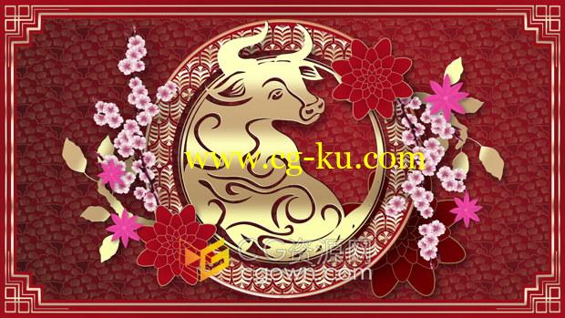 农历新年庆祝金色牛年生肖动画背景视频VJ素材4K分辨率的图片1