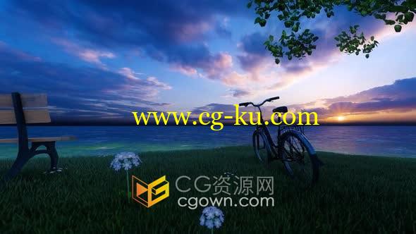 2K Realastic Scene日落岛屿河边树下单车场景背景视频素材免费下载的图片1
