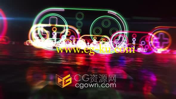 4K背景视频素材抽象超空间霓虹灯电竞游戏手柄控制器符号动画效果的图片1