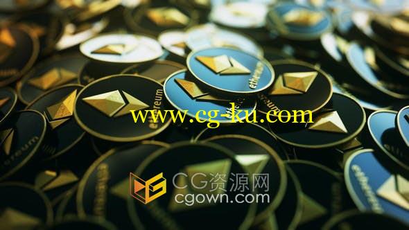 4K以太坊Ethereum堆叠金钱货币场景旋转动画视频素材下载的图片1