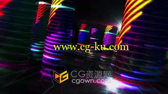 3D虚拟圆形大厦世界飞行未来派网络城市数字技术无缝环动画VJ视频素材的图片1