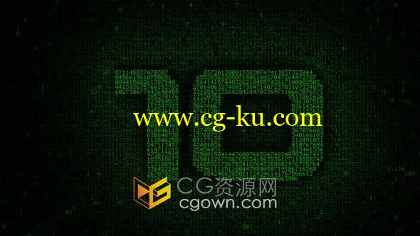 4K分辨率矩阵代码数字10秒倒计时动画视频素材下载的图片1