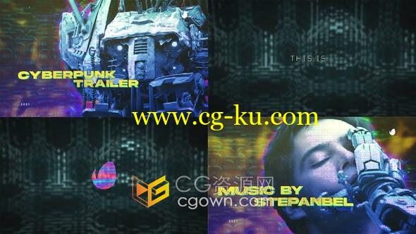 Cyberpunk Trailer赛博朋克风格数字故障发光预告片视频-AE模板的图片1