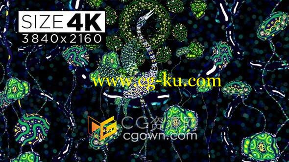 4K视频素材-Stork Ethnic Background水鸟鹳图案壁画动态背景VJ素材的图片1