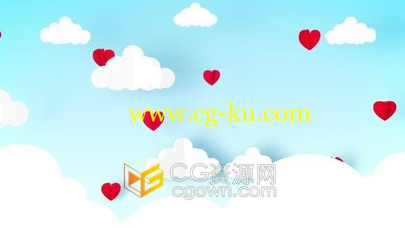 VJ素材-动态背景卡通剪纸心形与云朵动画视频素材的图片1