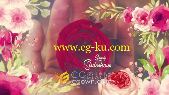 AE模板-水彩画花朵遮罩浪漫幻灯片婚礼相册照片展示动画的图片1