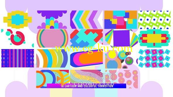 AE模板-18种多彩卡通图形过渡儿童视频转场效果Colorful Transition的图片1
