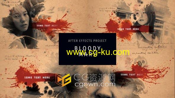 AE模板-鲜血墨水黄色纸张动画展示照片宣传相册视频的图片1