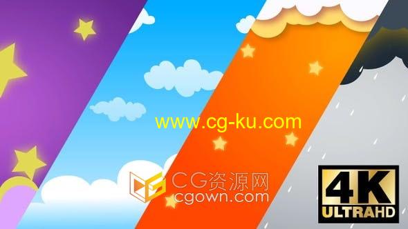 4组不同季节卡通天空背景4K分辨率六一儿童活动背景视频素材的图片1